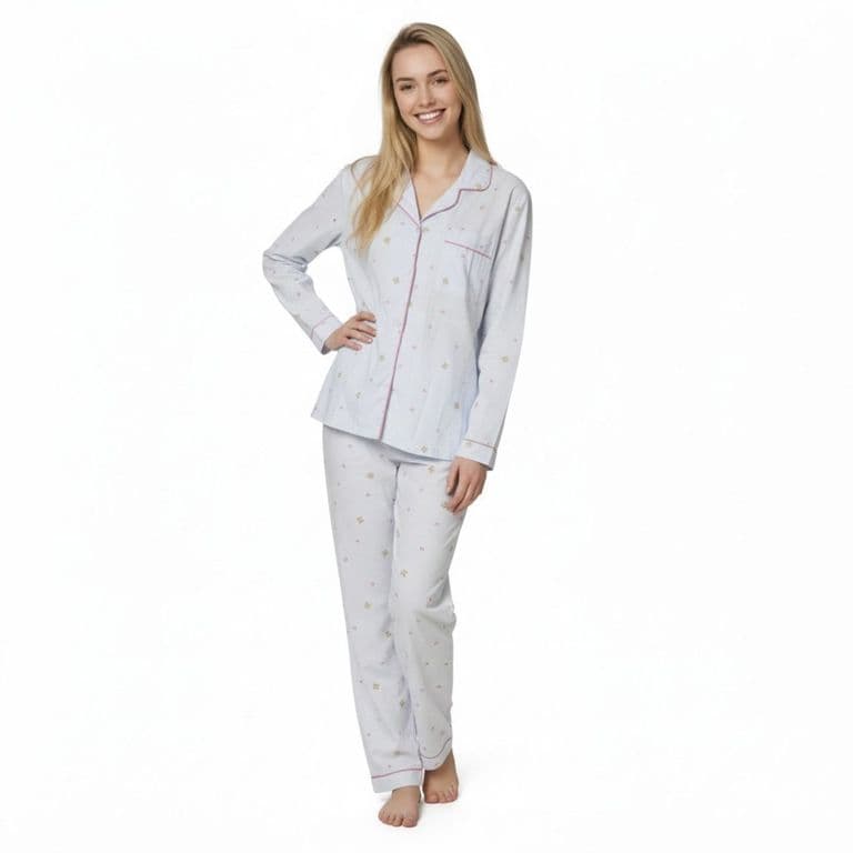 Pijama Mujer Manga Larga Botones Disenos Colores 107 Lila L/XL