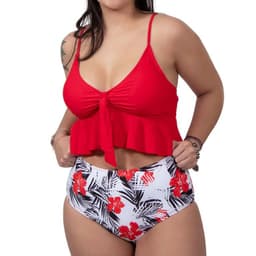 Bikini tiro alto Mujer Top Ruffle Rojo hipsy Rojo L