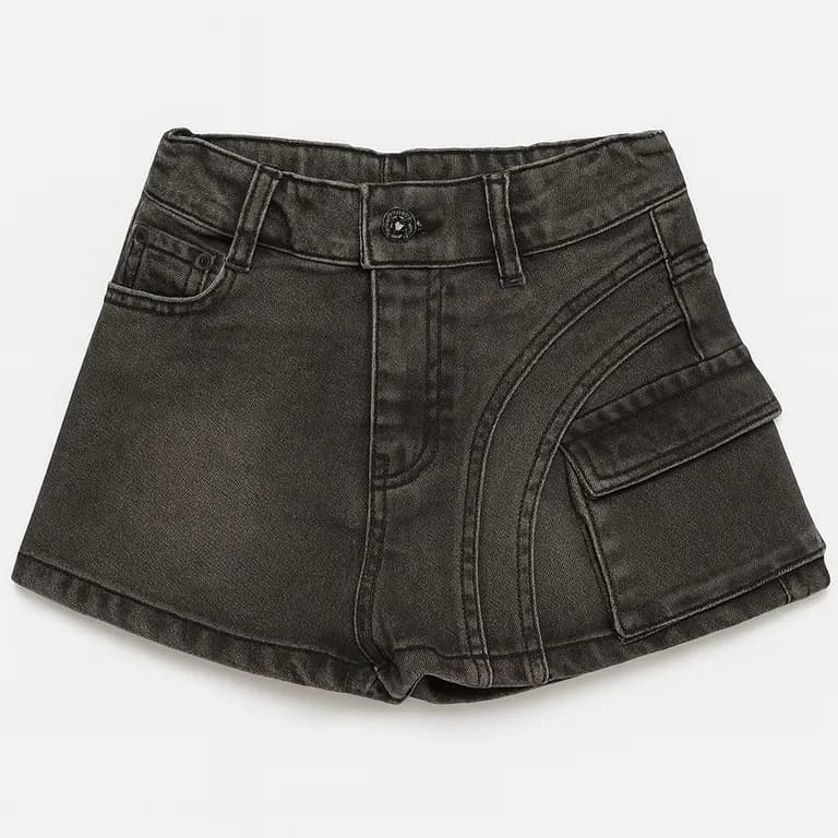 Falda Short Mezclilla Nina Cargo Juvenil Negro