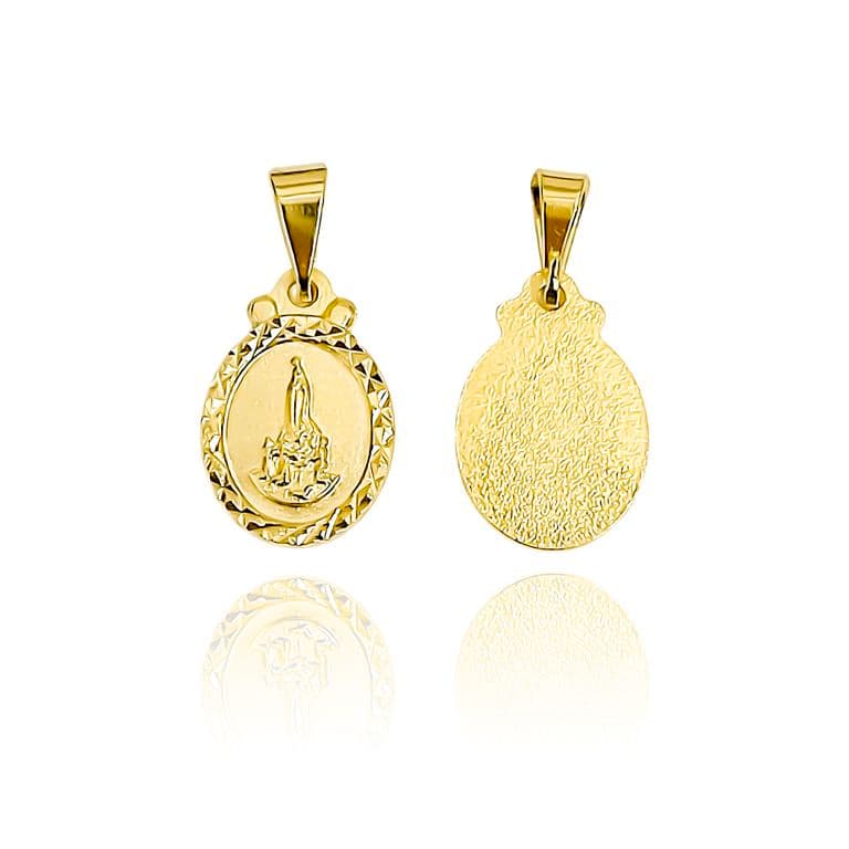 Colgante Medalla Virgen Fatima 12mm Ovalado Borde Enchapado Oro 18K Dorado TALLA UNICA