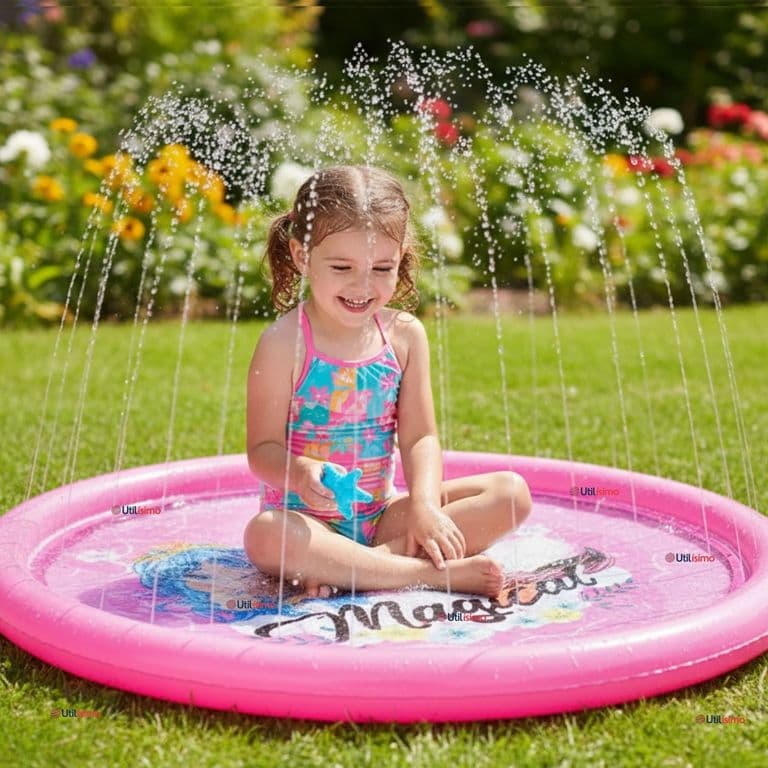 Alfombra Piscina Agua Rociador Para Nina Color Rosado 170 cm