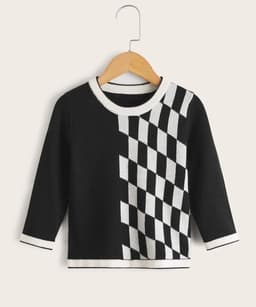 Pullover Geometrico Blanco y Negro Multicolor 9-12 MESES