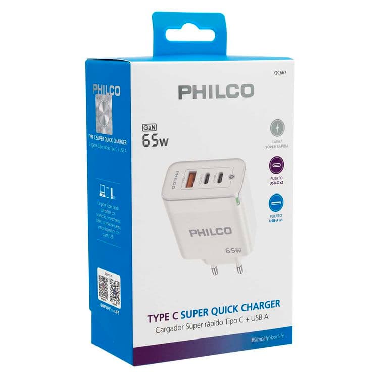 CARG. DE PARED SUPER RAPIDO 65W USB A Y TIPO C