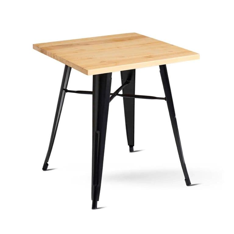 Mesa Metal Tolix cubierta Madera 70x70 cm Beige