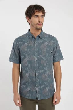 Camisa hombre manga corta Flores - Viscosa Azul M