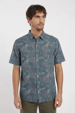 Camisa hombre manga corta Flores - Viscosa Azul S