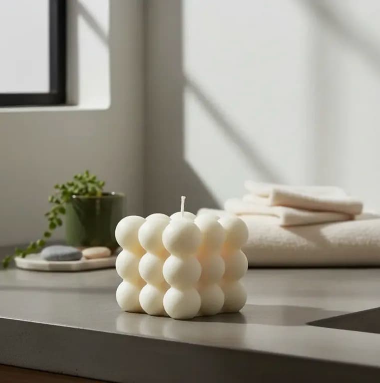 Vela Burbuja o Bubble candle geometrica adorno minimalista y moderno 6 cm en cera de soja