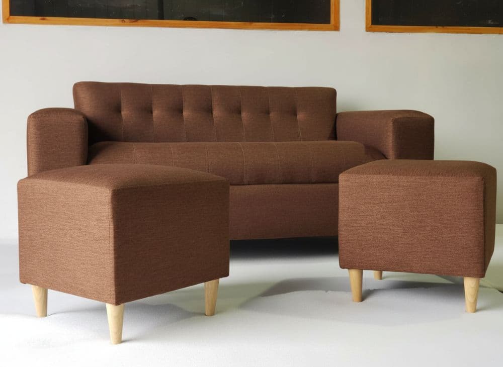 SOFA TRES CUERPOS MAS DOS PUFF CHOCOLATE LINO