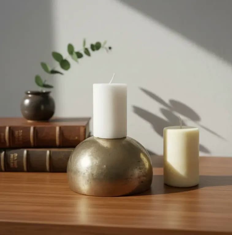 Velas de soja Pack 2 unidades lisas cilindricas estilo Contemporaneo 8 cm color Marfil & Blanca