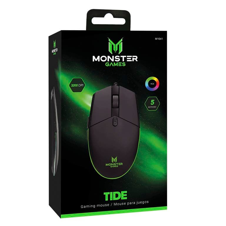 MOUSE GAMER MONSTER TIDE 3200DPI 5 BOTONES NEGRO Open box Negro