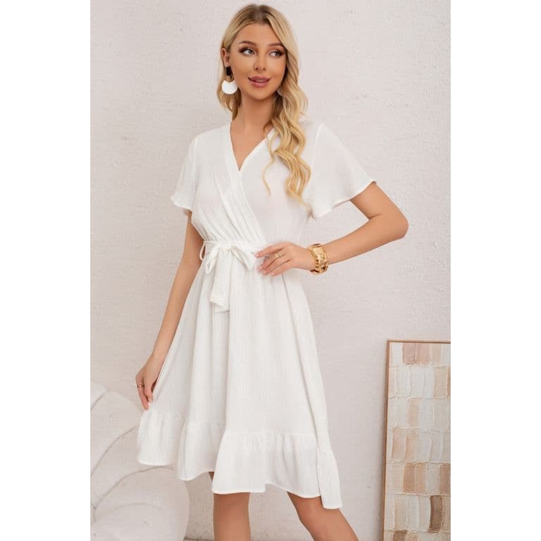 Vestido Corto Mujer Primavera Verano Manga Corta Casual y Eventos 3384 Blanco S