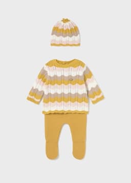 Conjunto 3 piezas Pantalon Casual y Gorro conRecien Nacida Amarillo 0-1 MES