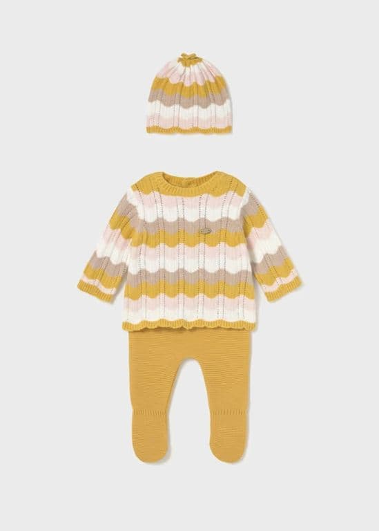 Conjunto 3 piezas tricot recien nacida Amarillo 0-1 MES