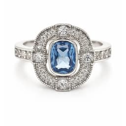 Anillo Art-Deco Vintage Agua Marina Ovalado Plata 925 Celeste 17