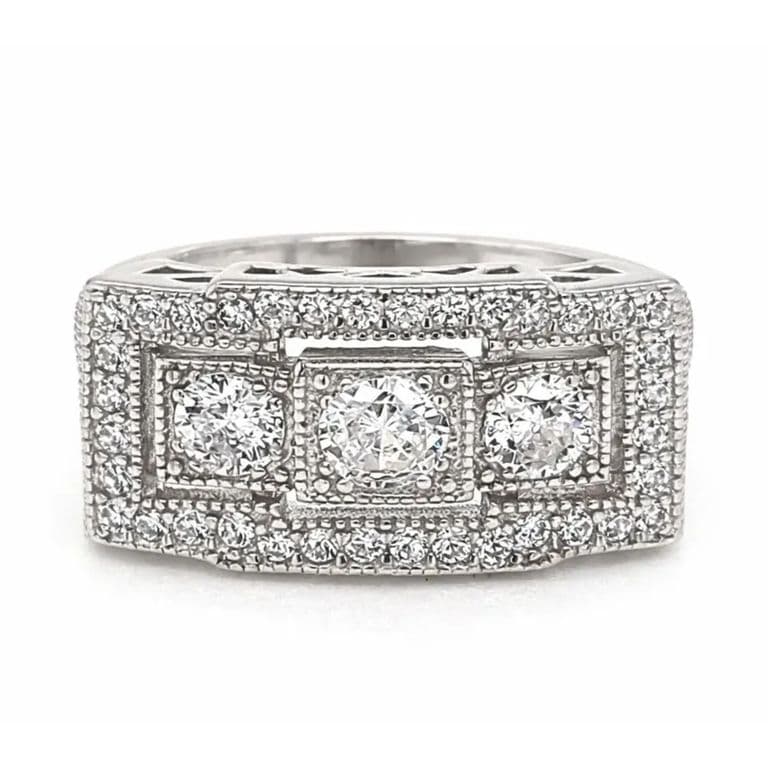 Anillo Art-Deco Vintage Rectangular Plata 925 Plateado 12