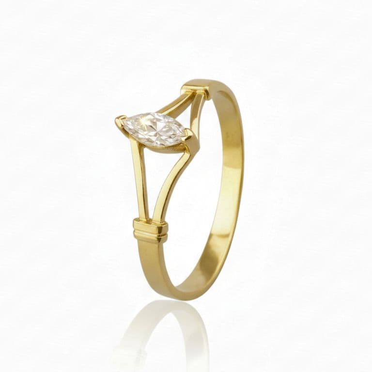 Anillo Oro 18kt Platino Solitario Navette Circonita Blanco 21