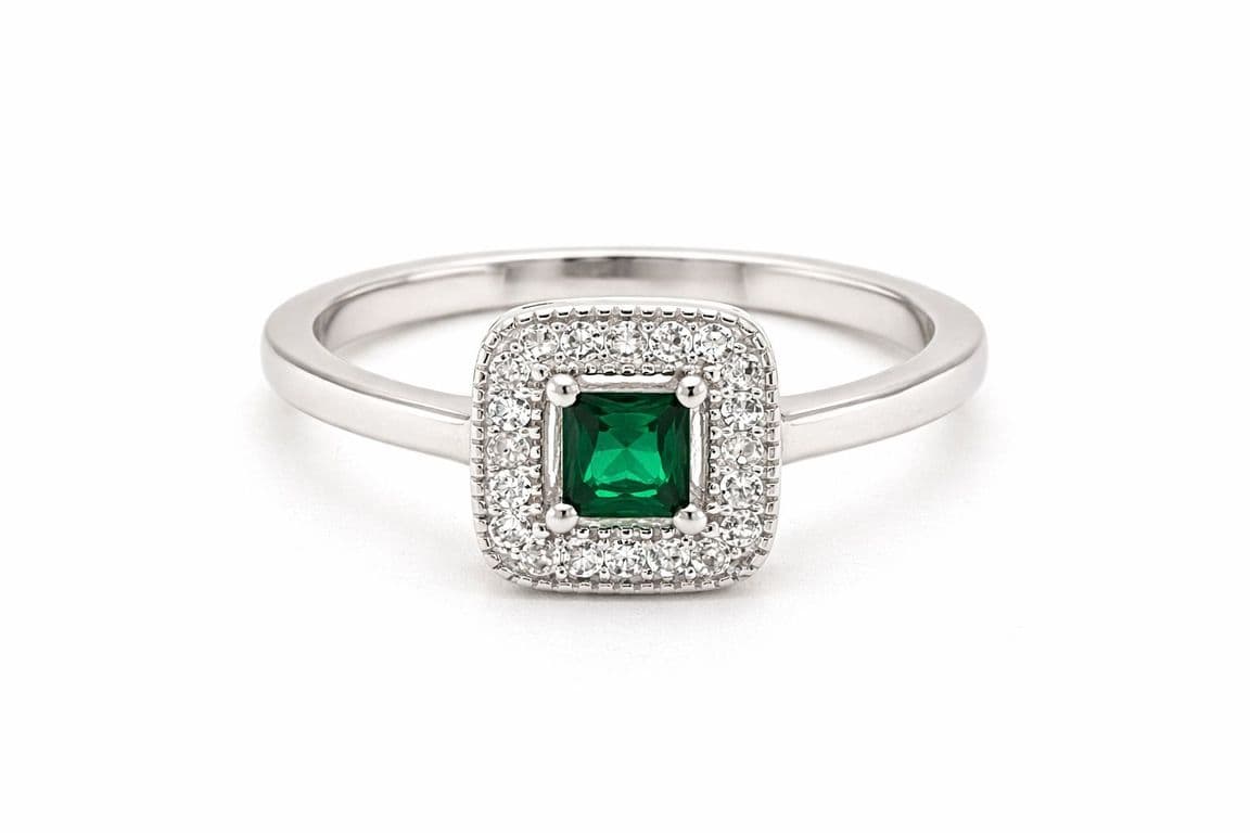 Anillo Halo Esmeralda Plata 925 Verde 12