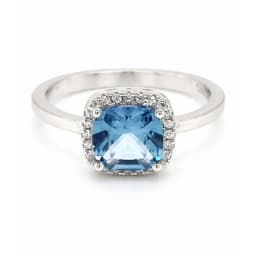 Anillo Halo Agua Marina Rectangular Plata 925 Celeste 16