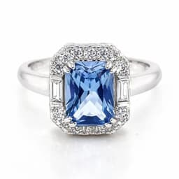 Anillo Halo Agua Marina Rectangular Plata 925 Celeste 12