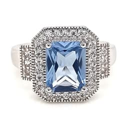 Anillo Agua Marina Rectangular Plata 925 Celeste 12