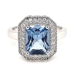 Anillo Rectangular Agua Marina Riel Plata 925 Celeste 12