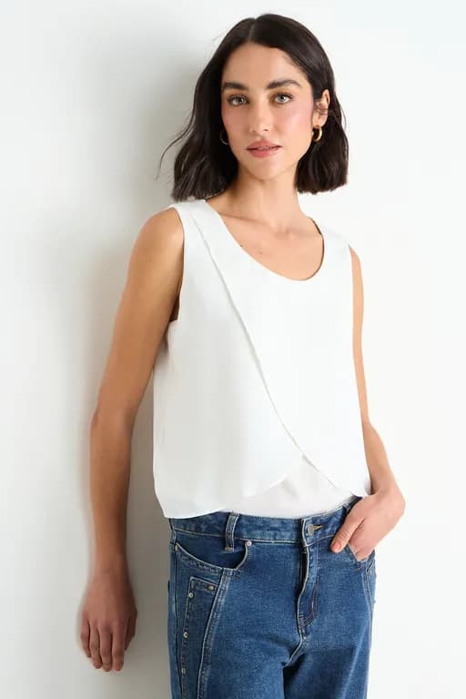 Blusa Lisa Sin Mangas Mujer Crudo Crudo 34