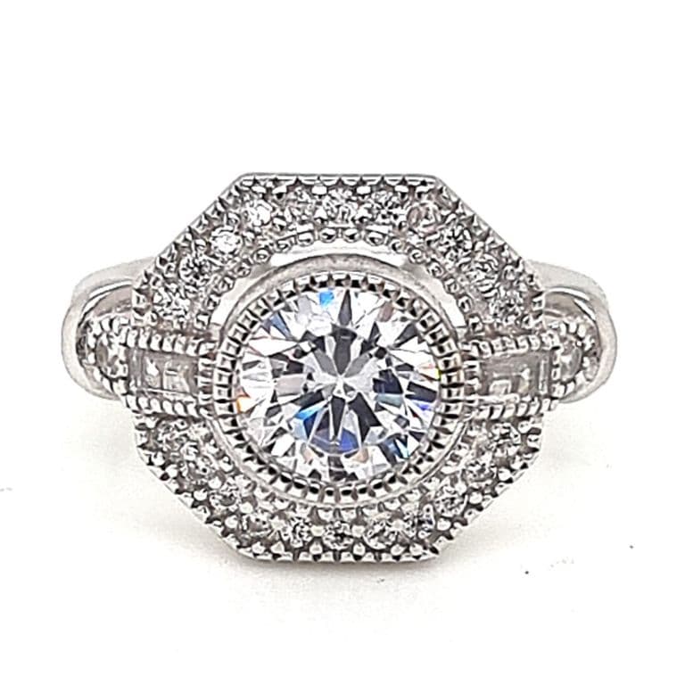 Anillo Halo Hexagonal Circones Plata 925 Plateado 12