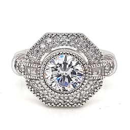 Anillo Halo Hexagonal Circones Plata 925 Plateado 10