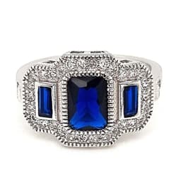 Anillo Art-Deco Vintage 3 Zafiros Plata 925 Azul 14