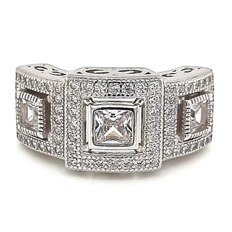 Anillo Art-Deco Vintage 3 Circones Plata 925 Plateado 14