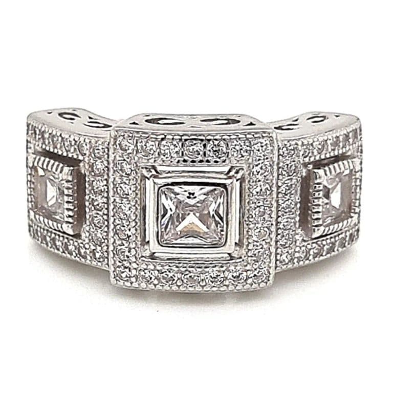 Anillo Art-Deco Vintage 3 Circones Plata 925 Plateado 12