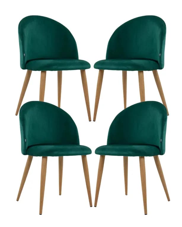Pack 4 Silla de comedor Nordic Felpa Verde bosque