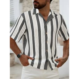 Camisa De Punto Hombre Manga Corta Tejida Hilo Moda Tendencia 0284 Gris Oscuro M