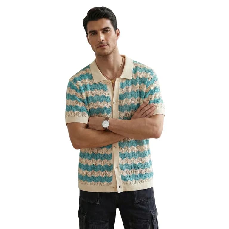 Camisa Tejida Hombre Wave Celeste XL