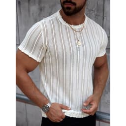 Polera Hombre Manga Corta Tejida Cuello Redondo Casual 0275 Crema S