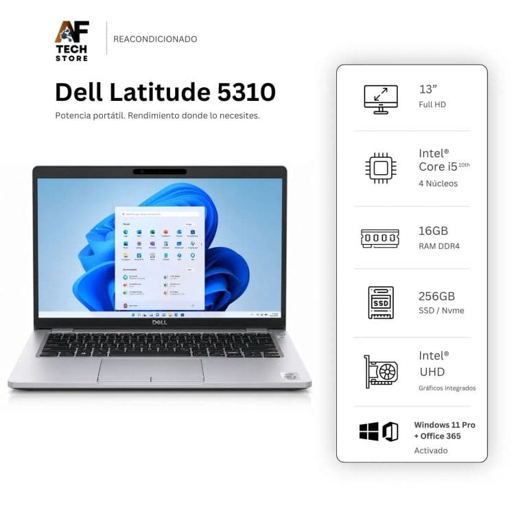 Notebook 5310 I5 10th 16GB 256GB - Win11 Office - Reacondicionado Profesional