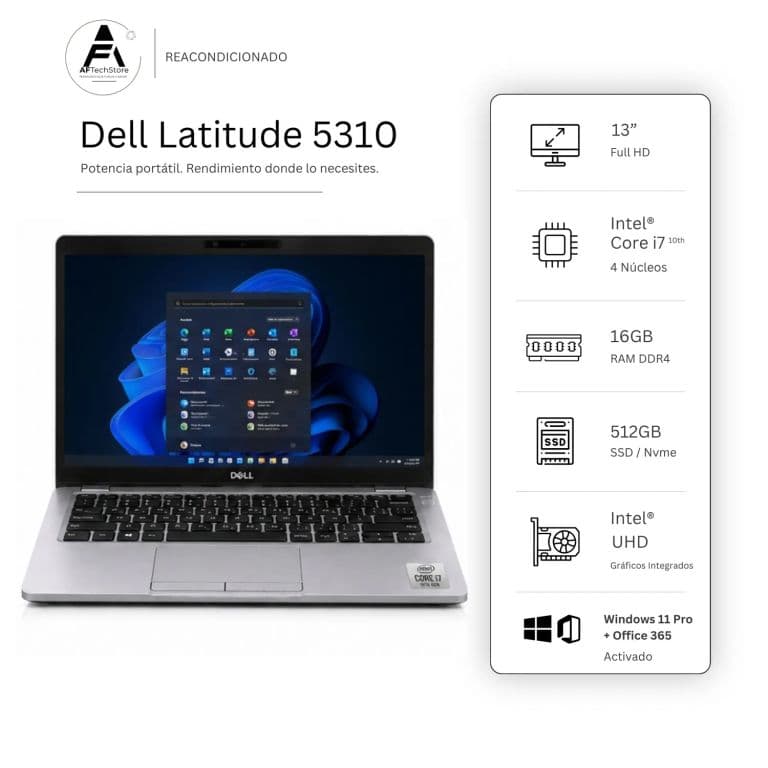Notebook 5310 I7 10th 16GB 512GB - Win11 Office - Reacondicionado Profesional
