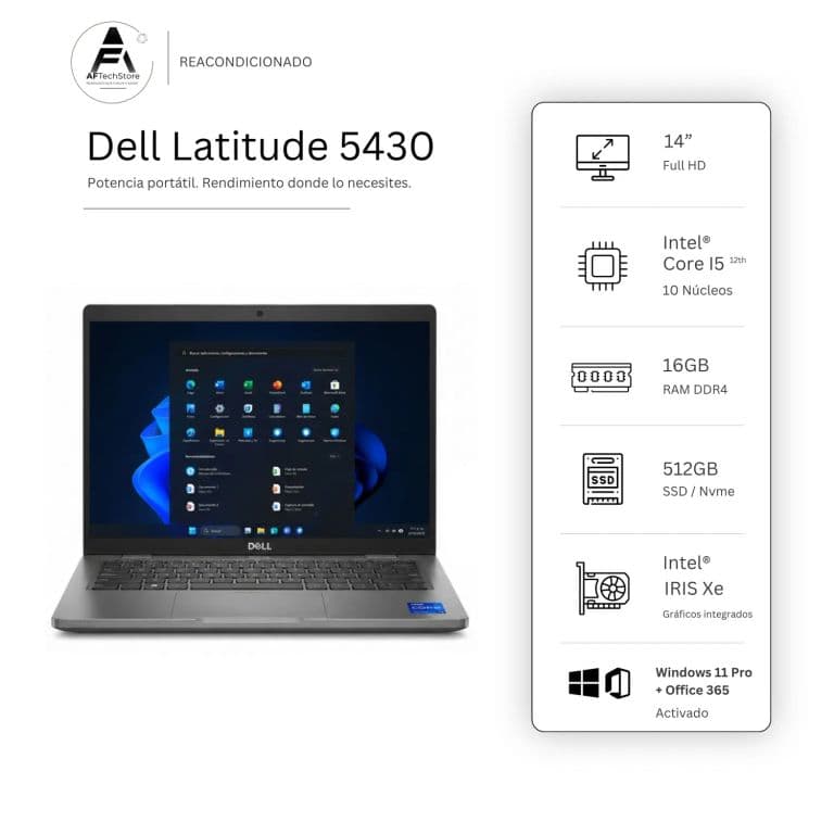 Notebook 5430 I5 12th 16GB 512GB - Win11 Office - Reacondicionado Profesional