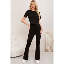Conjunto Mujer 2 Piezas Polera Y Calza Full Brillos Tendencia 7037 Negro S/M