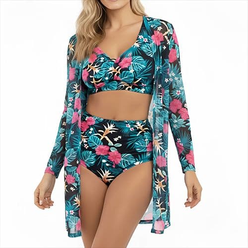 Bikini tiro alto mujer Malia Verde + Kimono Verde XL