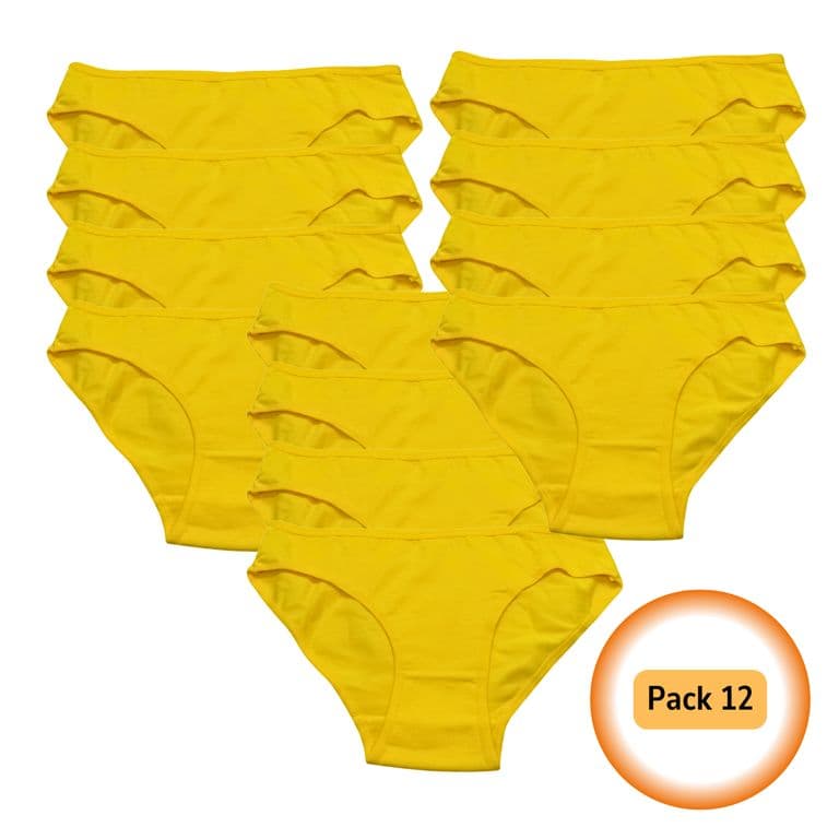 Pack 12 Pantaletas Calzon Calzoncillo Amarillo Talla XL Mujer 95% Algodon y 5% Spandex Amarillo XL