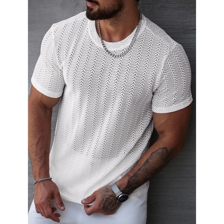 Polera Hombre Manga Corta Hilo Tejida Estilo Casual 0282 Blanco XL