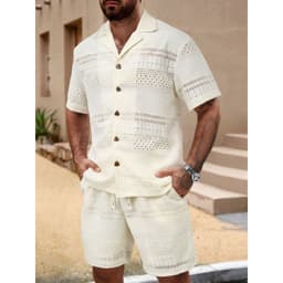 Conjunto Hombre 2 Piezas Short Camisa Textura Botones Urbano 0278 Blanco S