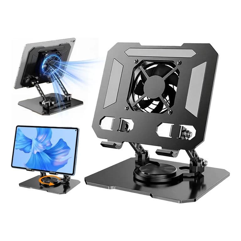 Soporte Negro Alzador Tablet Ipad Con Reduccion De Calor Ventilador 4-16