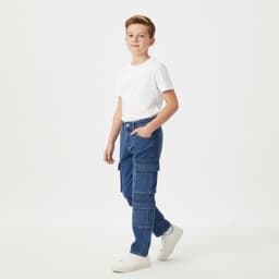 Pantalon Jeans Nino Cargo Urbano Con Bolsillos Funcionales Azul 14