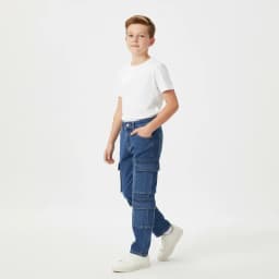 Pantalon Jeans Nino Cargo Urbano Con Bolsillos Funcionales Azul 12