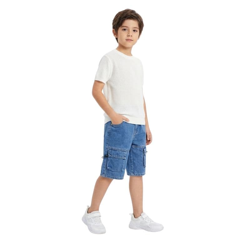 Short Cargo Nino Con Bolsillos Comodo Verano Celeste 6