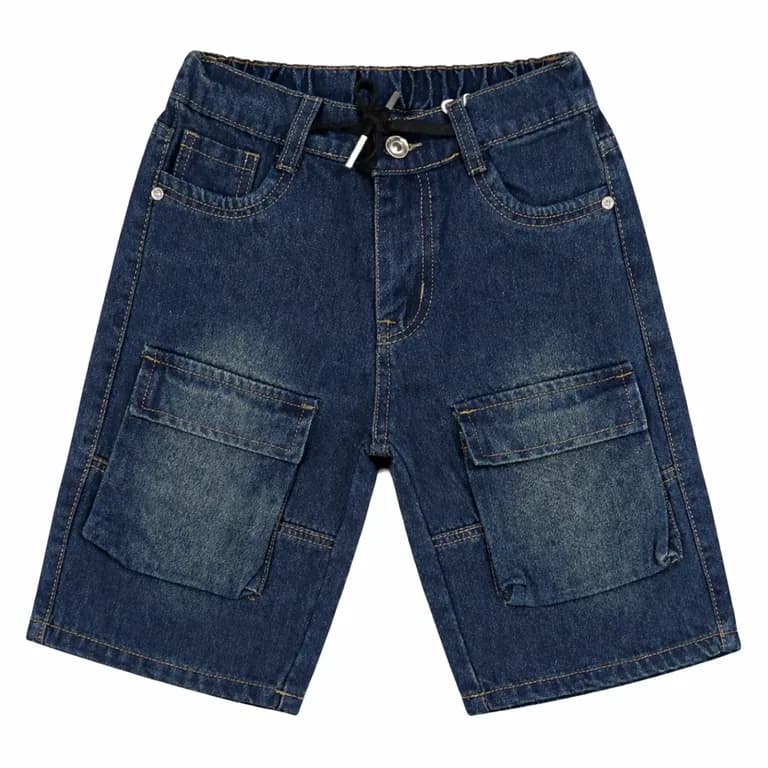 Short Cargo Nino Con Bolsillos Laterales Comodo Azul 10