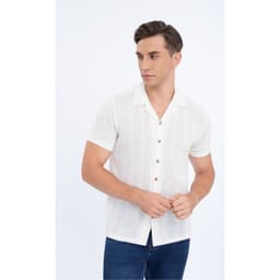 Camisa Hombre Tejida Hilo Texturizada Fit Verano Fashion Calidad 0174 Crema M