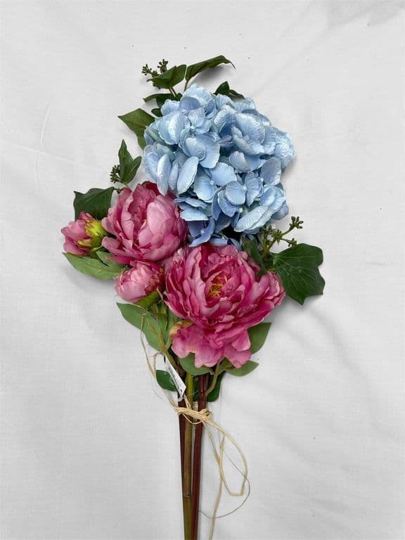 Arreglo con Hortensia Azul/Rosa Artificial - Estilo Natural para Interiores y Vitrinas